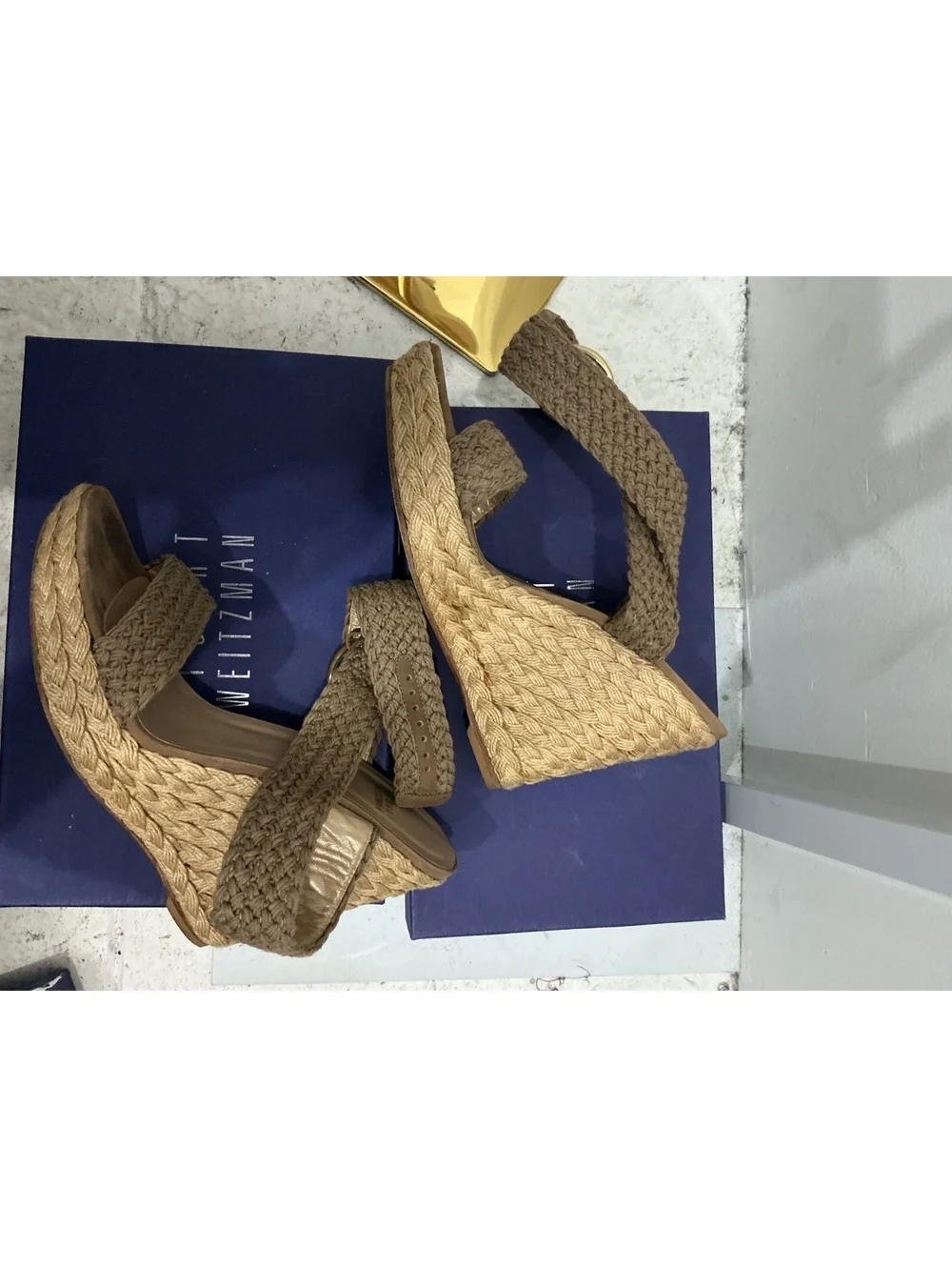 Stuart Weitzman Brown Braided Wedge Sandals